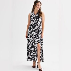 Ellen Tracy Floral Black and White Maxi Dress, Size XS